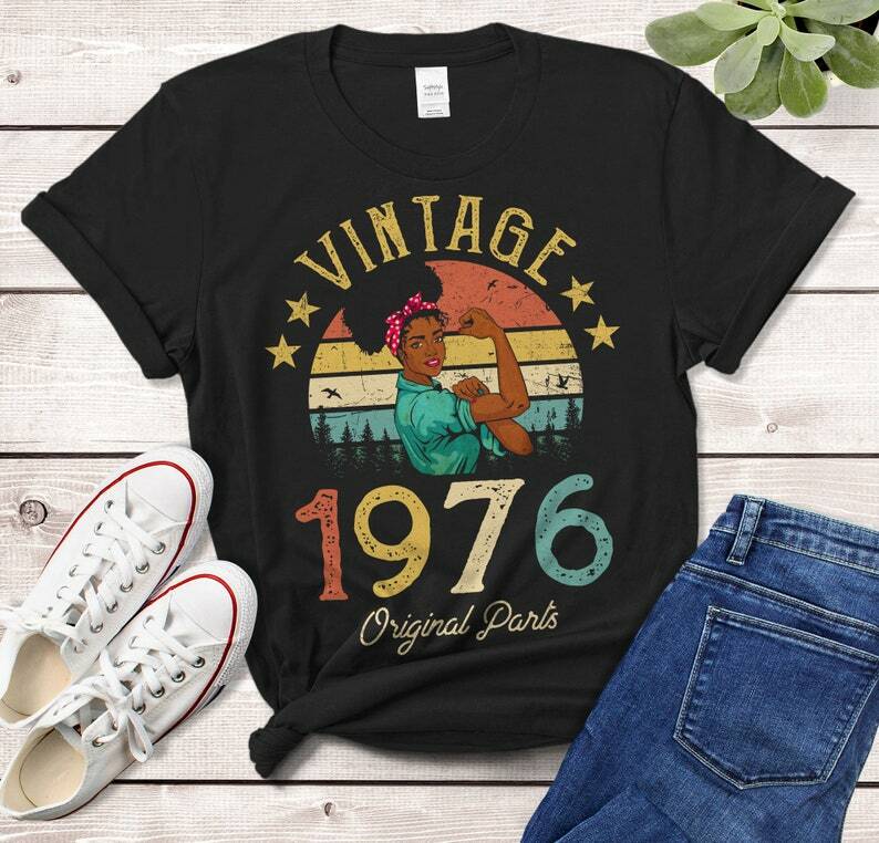 Vintage 1976 T-Shirt African Women Gift Made in 46th birthday years old Gift for Girl Wife Mom birthday idea Funny cotton Tshirt