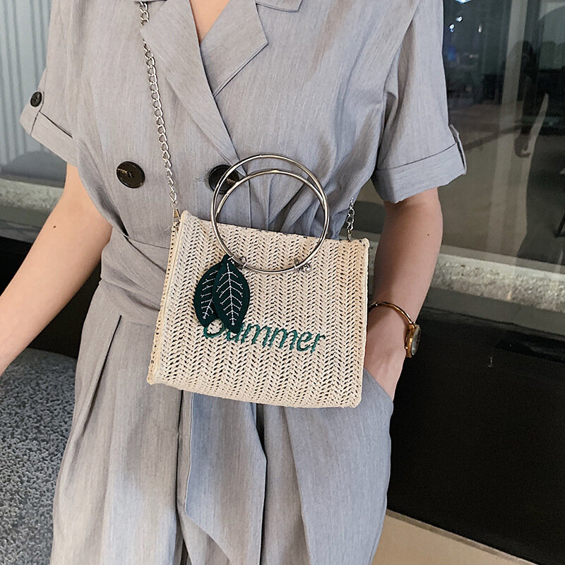 Богемные квадратные женские сумки-мессенджеры на плечо, Повседневная плетеная Сумка из ротанга, женские сумочки, плетеная маленькая летняя пляжная сумка