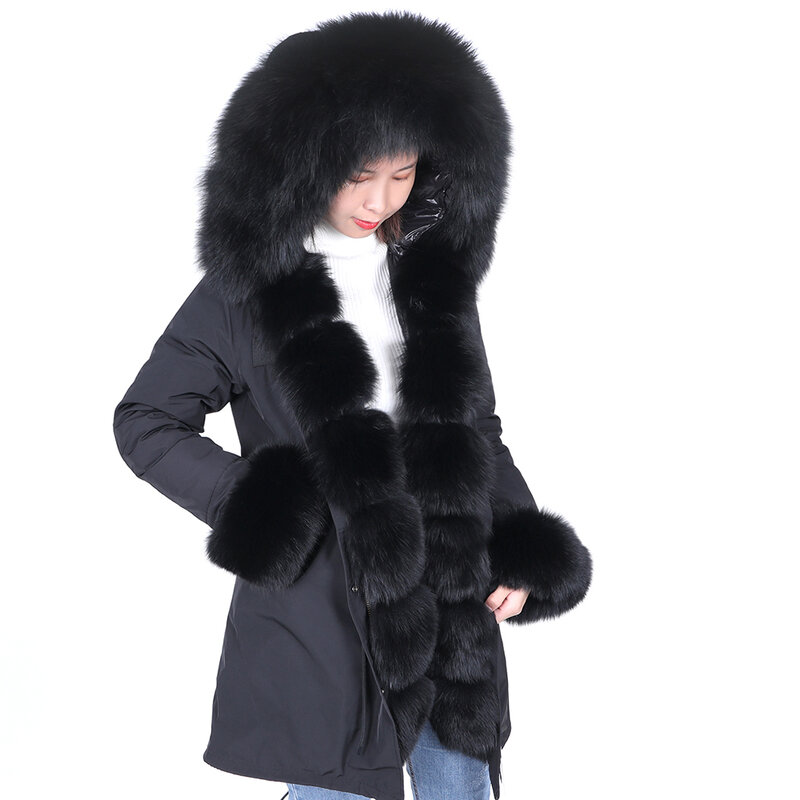 Fashionable winter coat ladies real fur coat natural real fox fur collar loose long section parka coat coat detachable mid-lengt