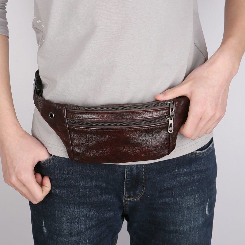 New Genuine Leather Waist Bag for Mens Crossbody Chest Bags Pocket Men Outdoor Sports Gym Bag Genuine Cow Leather Waist Packs
