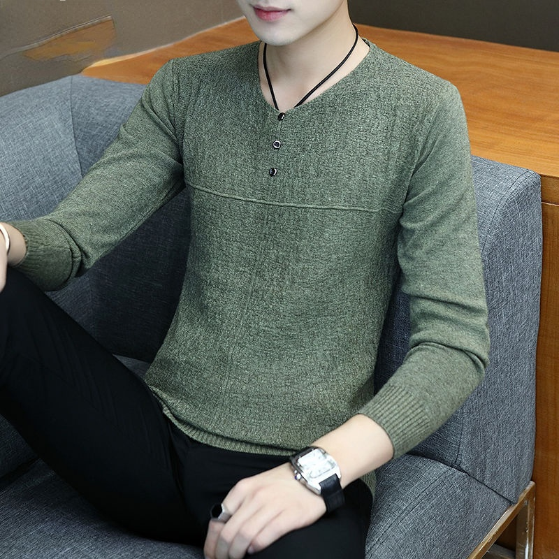 Spring Autumn New Arrival Soft Pullovers Knitwear Solid Color V Neck Sweater Pullover Men Clothing Knitted Pull Homme Y739