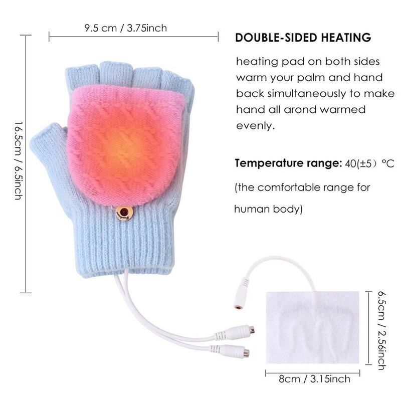 Zimowe USB elektryczne podgrzewane rękawiczki wiatroszczelne ciepłe rękawiczki pół ręki Laptop bez palców elektrycznie podgrzewane rękawice ciepłe rękawiczki