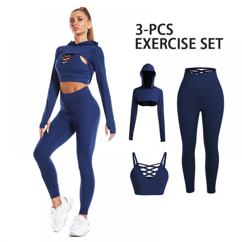 3Pcs Gym Set Frauen Nahtlose Yoga Set Sport Anzug Langarm Trainingsanzug Gym Kleidung Frauen Workout Set Nahtlose Outfits