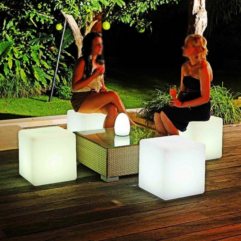 Taburete cuadrado de cubo brillante, asiento en forma de cubo ligero, silla impermeable, iluminación recargable, taburete de sentado, iluminación multiusos, K0AA