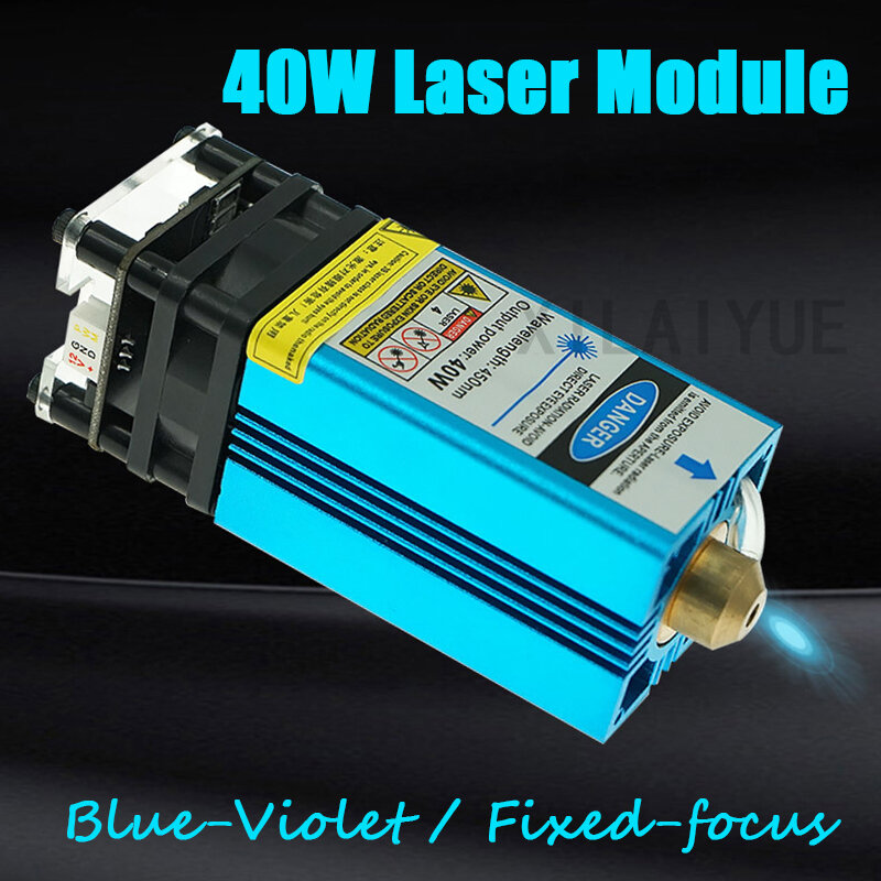 Modul Laser Biru-violet Fokus Tetap 40W 450nm untuk Ukiran Baja Tahan Karat & Pemotong 3Mm Alat Pengukir Kayu DIY