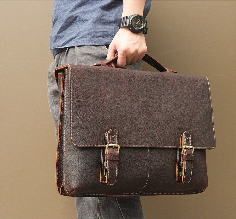 Newsbird الرجال حقيبة حقيبة جلد طبيعي حقيبة لابتوب ل 17 بوصة طبقة مزدوجة العمل حقائب للرجال الذكور طبيب طبقة حقيبة اليد