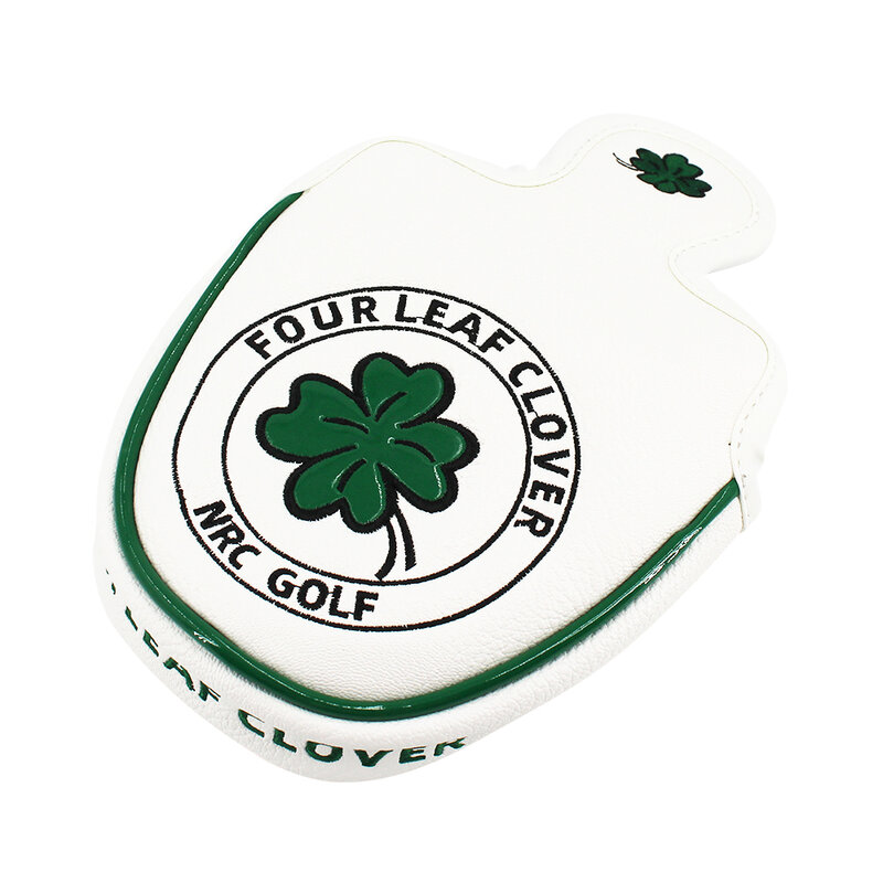Good Luck Four Leaf Clover Golf Putter Cover For Mallet Blade Club Waterproof PU Leather Golf Head Cover White Black Protector