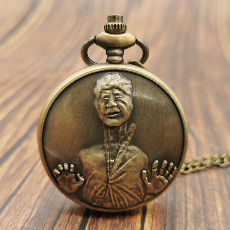 Relógio de bolso criativo de bronze de quartzo, colar unissex com pingente, tema único