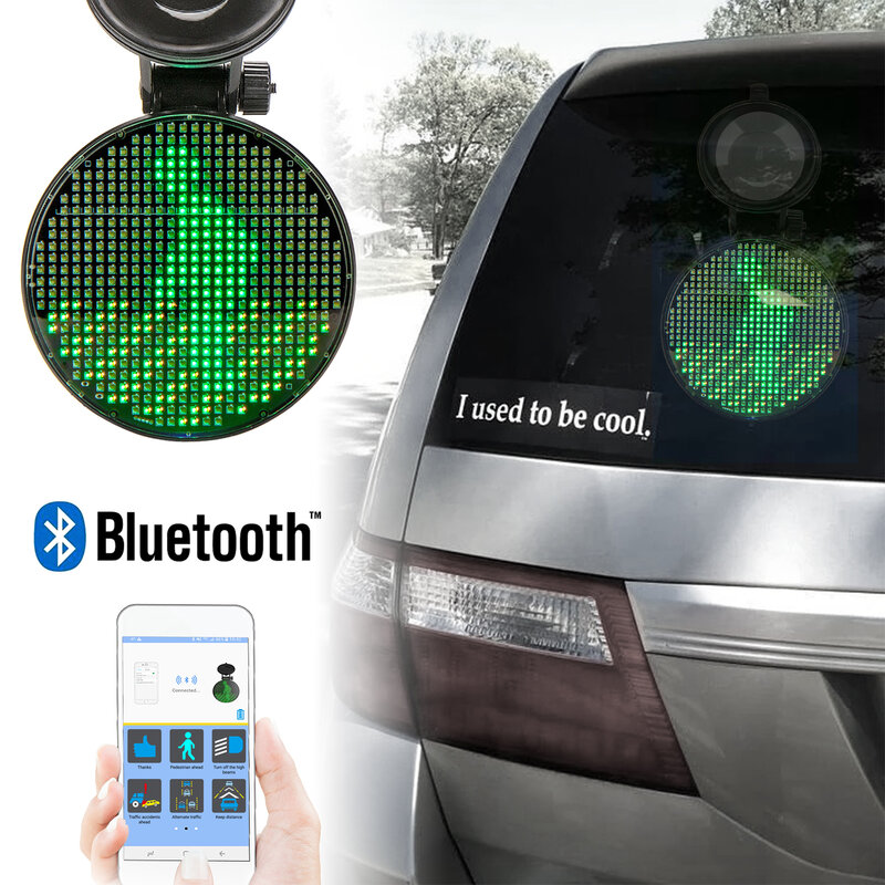 RGB 무선 자동차 사인 LED 감정 프로그래밍 가능한 메시지 디스플레이 보드, 1700MAH 512 도트 자동차 액세서리 IOS 안드로이드 및 음성 계속