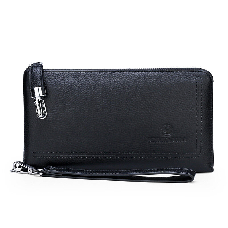 New Fashion Men's Day Clutch Top Layer Cowhide Zipper Long Wallet Male Business Handbag Casual Phone Case Soft Card Holder