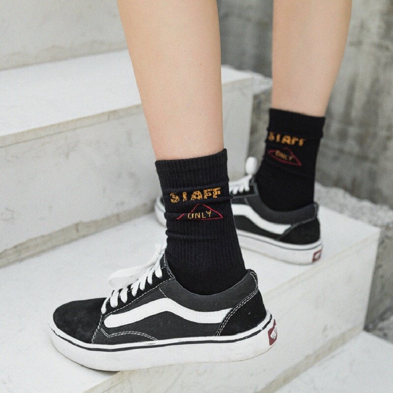 Английские хлопковые носки с буквенным принтом средней длины Harajuku для мужчин и женщин, уличные брендовые носки для скейтборда