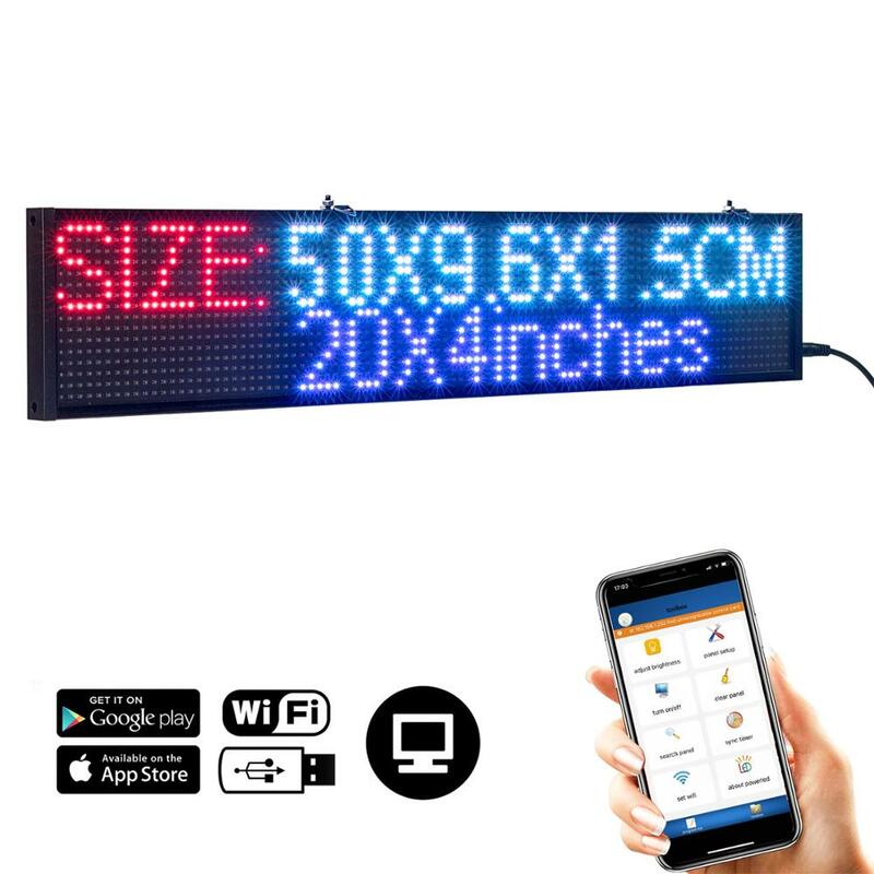 P5 papan pesan geser, papan pesan geser warna penuh, WiFi, papan Led yang dapat diprogram, papan iklan untuk bisnis toko Kafe 50CM