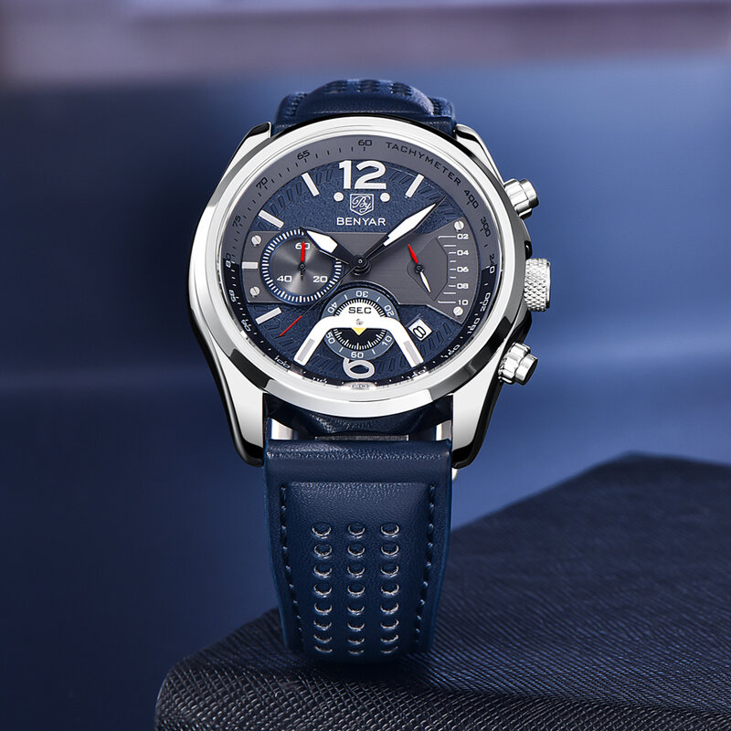 BENYAR-2023 신제품 남성용 시계, 최고 브랜드 럭셔리 쿼츠 시계, 다기능 크로노 그래프 스포츠 방수
