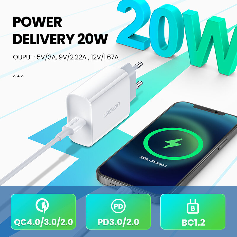 Ugreen Pd Charger 20W Fast Charger Voor Iphone 13 12 X Usb Type C Lader Voor Xiaomi Quick Lading 4.0 3.0 Opladen Telefoon Oplader