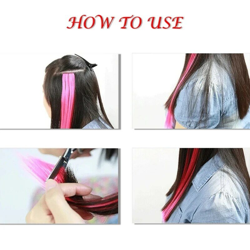 AOOSOO rainbow stripe synthetic color pink,hair extension clip, straight hair extensions, hair extensions in hair clips