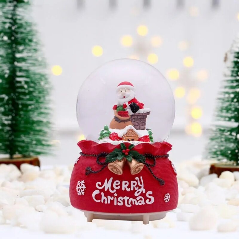 Żywica dekoracyjna święty mikołaj choinka śnieg glob wyświetlacz muzyka śnieg glob z kolorowe oświetlenie strona dekoracji