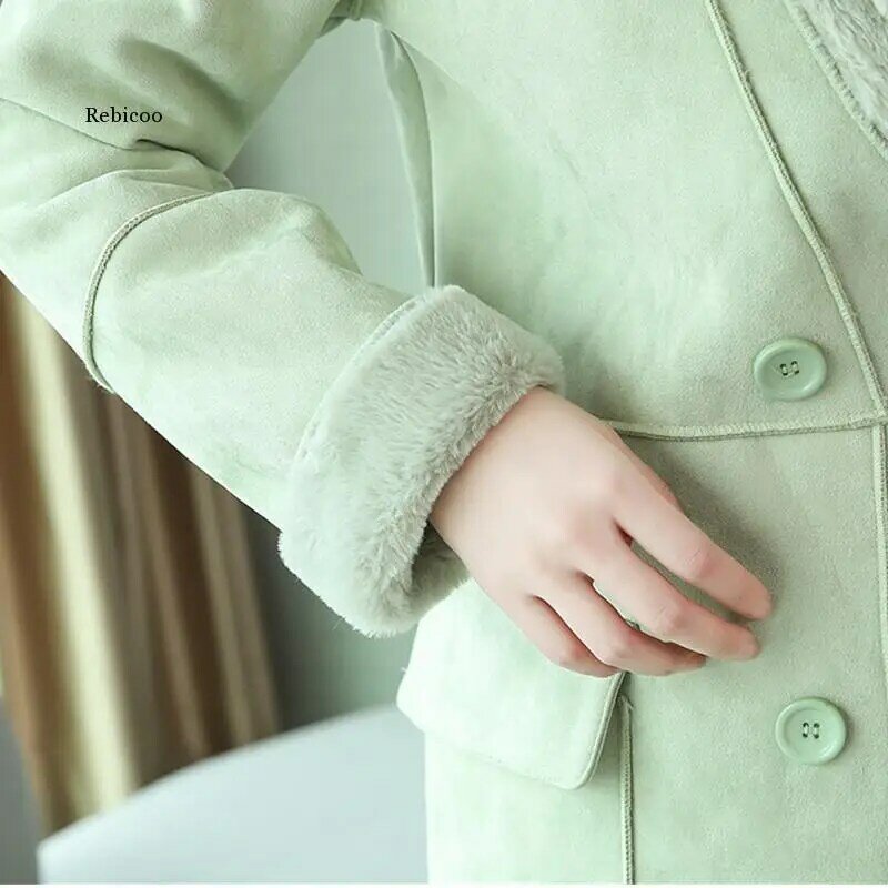 Пальто из овечьей шерсти, женская зимняя корейская мода, новая версия, свободная Меховая куртка из хлопка, длинная замшевая одежда с оленем, женская верхняя одежда