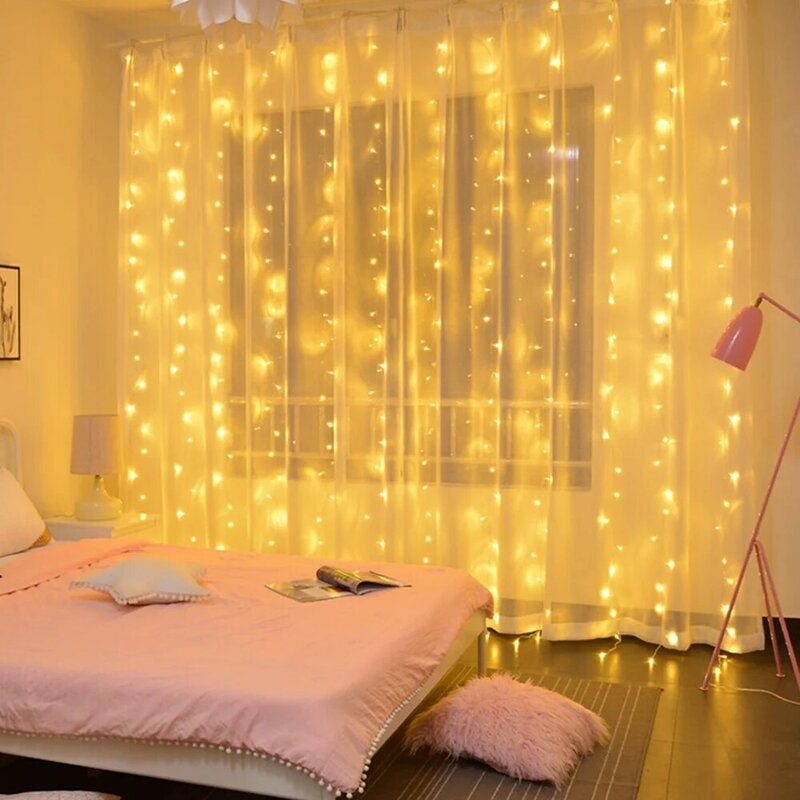 Guirnalda de luces LED de hadas para decoración navideña del hogar, guirnalda de cortina, USB, remota, lámpara de Año Nuevo, vacaciones decorativas, 3M