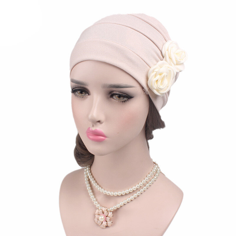 Nieuwe Hot Sale warm elegante mode dubbele 3d bloem Chemo beanie Cap Slaap comfort Tulband Hoed voor vrouwen
