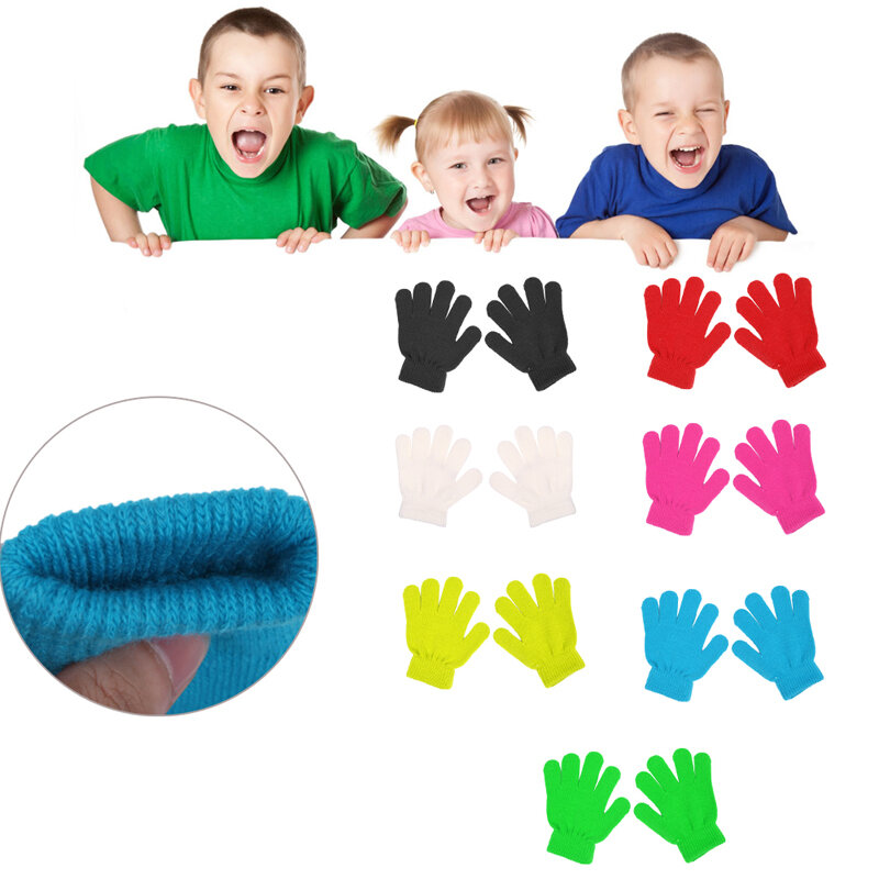 Winter Cute Baby Boys Girls Gloves Solid Color Finger Point Knit Stretch Mittens
