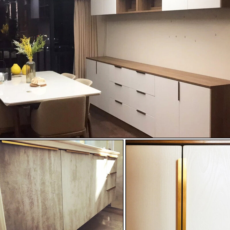 Champagne/Gold Hidden Cabinet Pulls Aluminum Alloy Kitchen Cupboard Handles Drawer Knobs Furniture Handle Bedroom Hardware