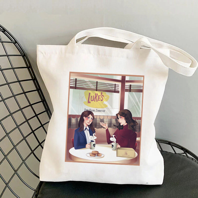 Shopper feminina 2021, bolsa tote com estampa do luke, bolsa de ombro para mulheres, shopper harajuku, bolsa de lona, para compras, feminina