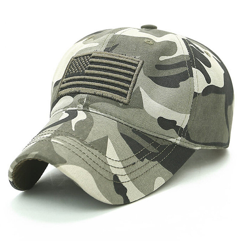 Snake Camouflage Camo Baseball Cap with USA Flag Patch Army Caps Embroidery Visor Outdoor Sport Cap Adjustable Trucker Hat
