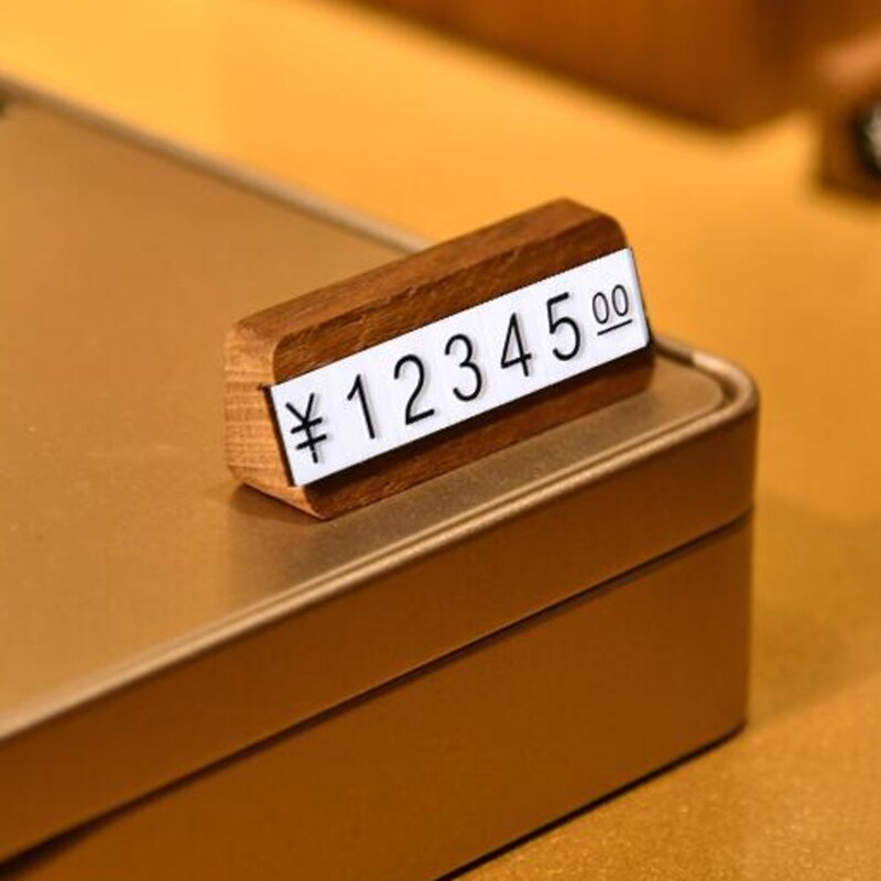 Mini cubos de madera para exhibición de joyas, etiqueta de precios, número en dólares, yuanes, moneda, palo de bloque, letras blancas y negras