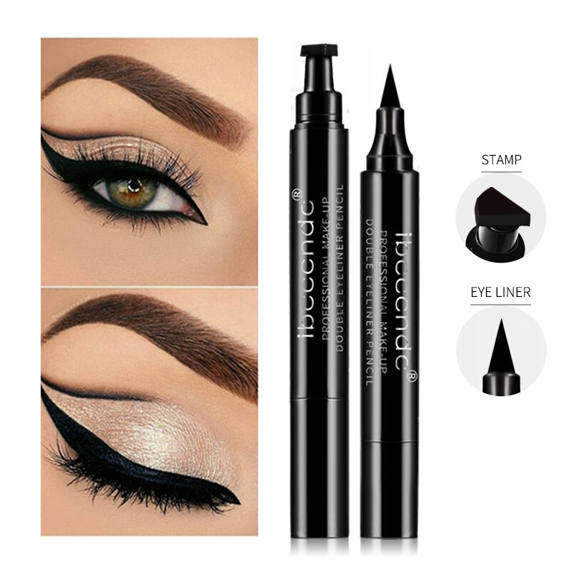 IBCCCNDC-delineador de ojos negro, lápiz líquido de secado rápido, resistente al agua, doble punta, sellos de maquillaje
