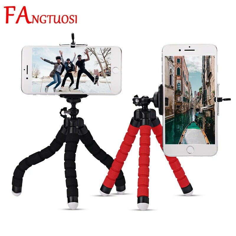 Fangtuosi-mini tripé de esponja flexível para telefone móvel, compatível com iphone e xiaomi, e câmeras gopro 8 e 7