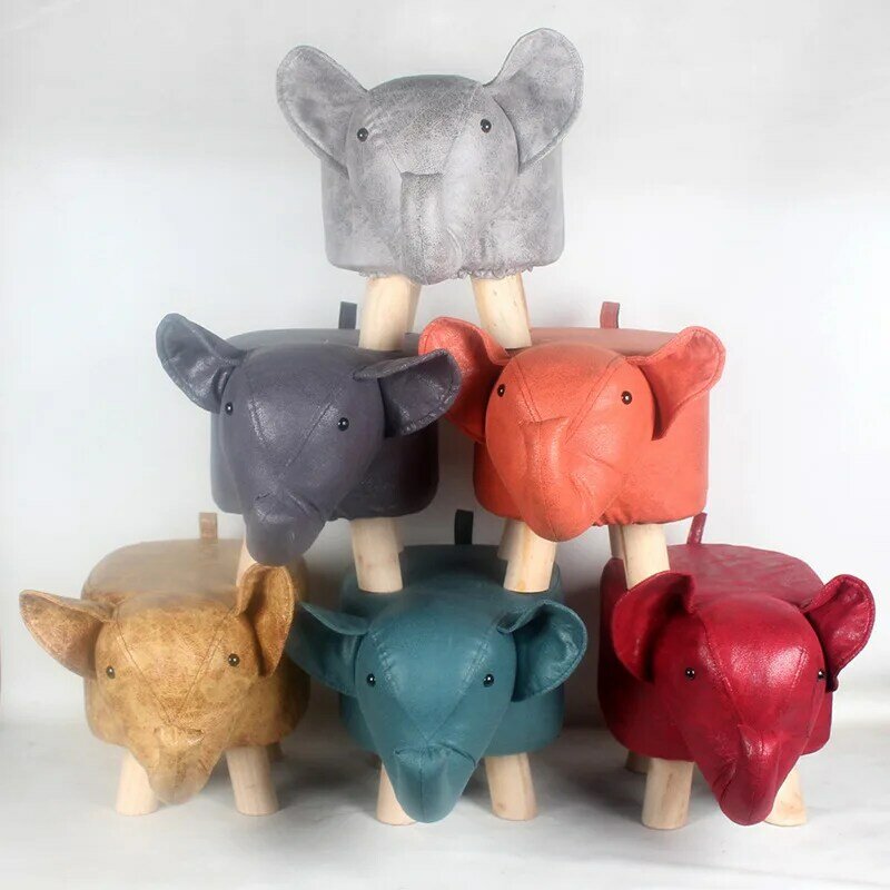 For Home Solid Wood Cartoon Animal Stool Children's Creative Shoes Stool Elephant Sofa Footstool Household Cloth Shoes Stool