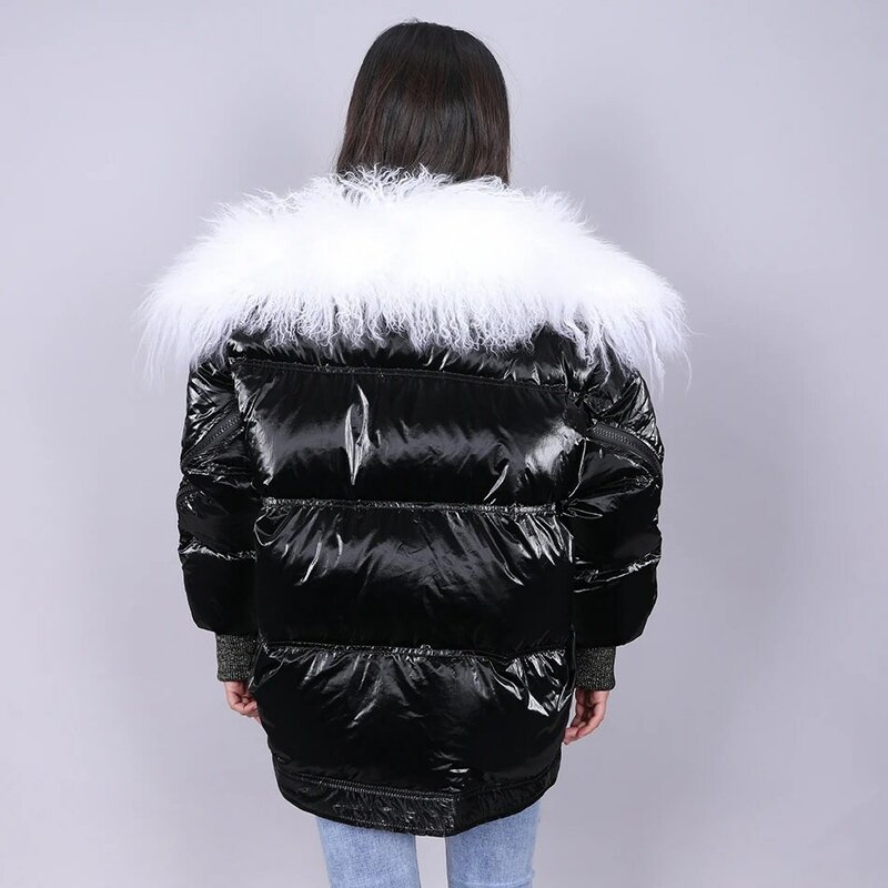 2020MMK Winter Jacket Women Real Fur Coat Parkas Duck Down Lining Coat Real Raccoon Fur Collar Warm Black Streetwear