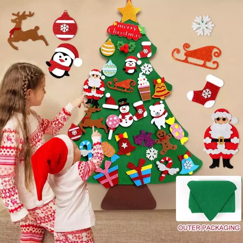 Diy sentiu árvore de natal feliz natal decoração para casa 2022 enfeites de árvore de natal papai noel crianças natal árvore presentes de ano novo