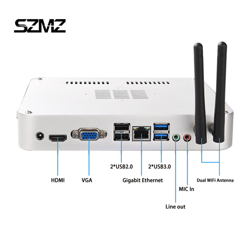 SZMZ Mini PC Core i3 i5 i7 processore DDR3L 4G/8G RAM 64G/128G/256G/512G SSD Windows10 Linux Gaming Desktop Computer, PC Gamer