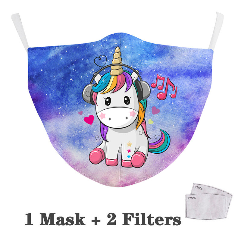 Enfant bouche Masque dessin animé licorne impression Masque enfants mignon Kawaii tissu Masque réutilisable lavable mode Anime masques