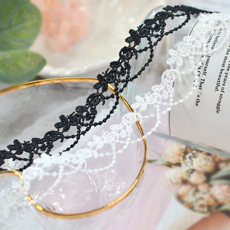1Yards Best Selling Embroidery Fabric Cotton Ribbon White Lace Fabric Wedding Guipure 1.5cm Lace Collar Black Lace Material PL12