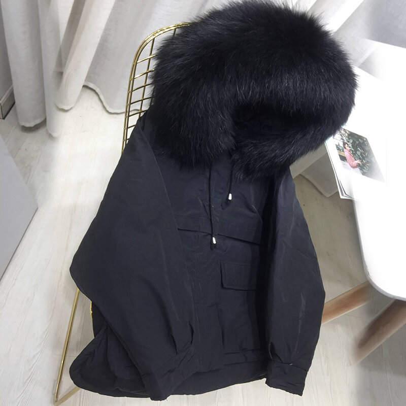 Winter Women's Jacket Real Raccoon Fur Hooded Parkas Thick Warm Down Coat Female Casual Outwear Jackets LWL1183