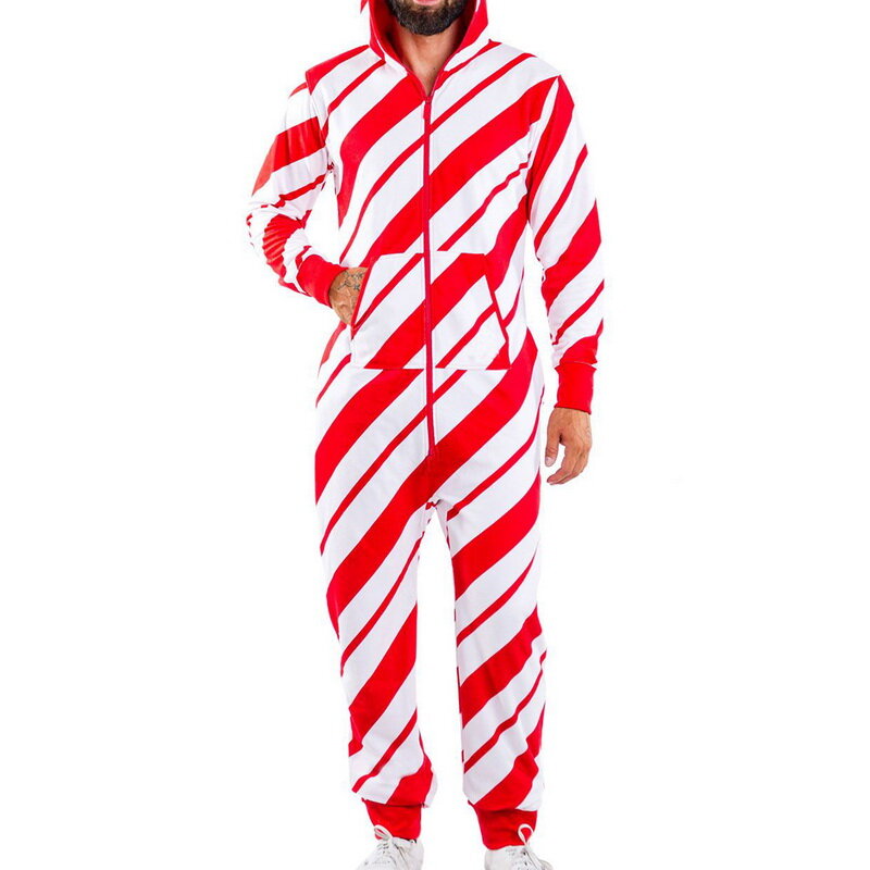 WENYUJH Autumn Winter Men Warm Christmas Elk  Print Long Sleeve Pajamas Jumpsuit Leisure Cotton Sleepwear Soft Home Clothes