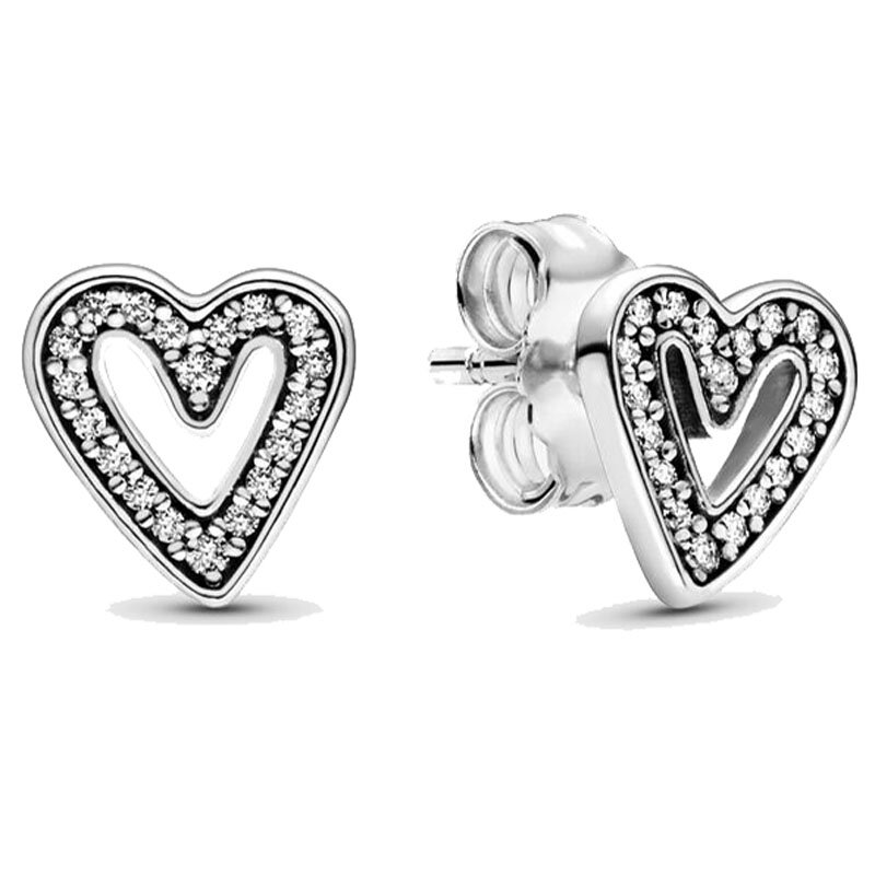 Neue 925 Sterling Silber beliebte Ohrring miteinander verbundene Kreise spirituelle Federn Freihand Herz Ohrring für Frauen Schmuck Geschenk