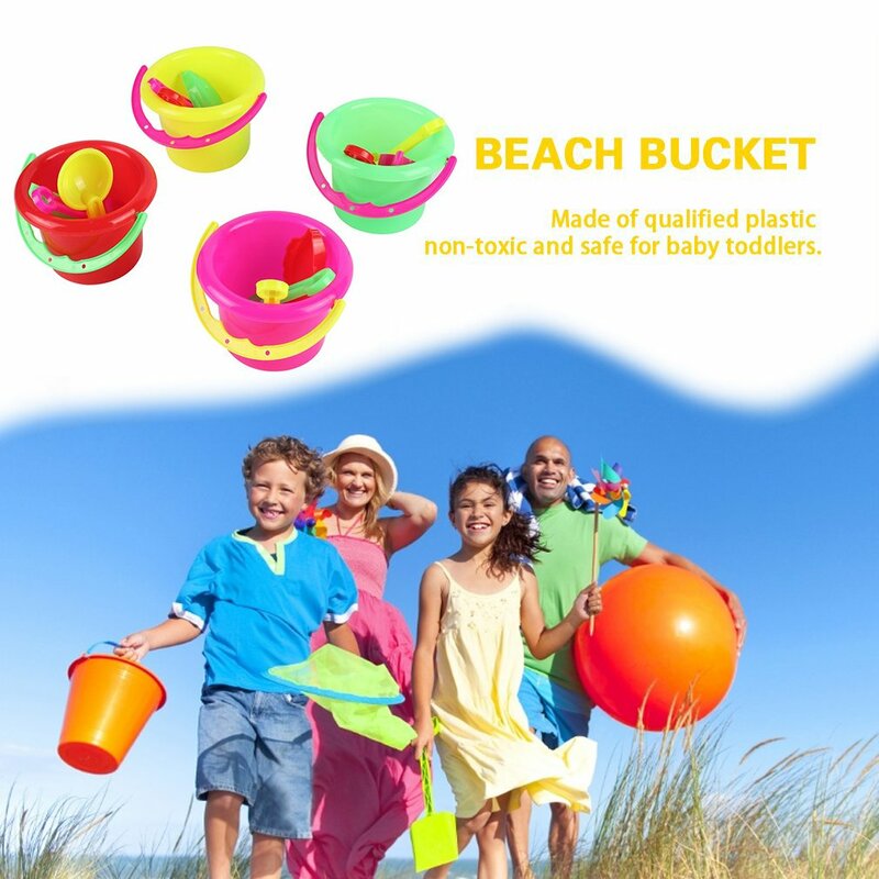 4pcs Novelty Mini Beach Toys Set Sand Pails Bucket With Shovel Rake Summer Pool Beach Sand Play Toys Gift For Children Kids
