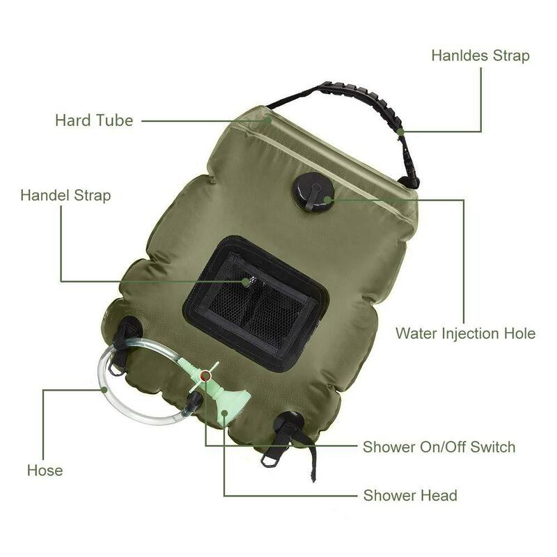20L Outdoor Mandi Tas Surya Lintas Alam Berkemah Tas Mandi Pemanas Portable Air Mandi Tas Penyimpanan Selang Switchable Shower Kepala