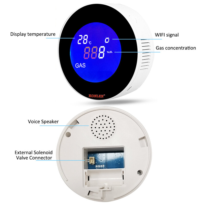 Tuya สมาร์ท WiFi NATURAL Gas Alarm เซ็นเซอร์อุณหภูมิฟังก์ชั่นก๊าซรั่ว Detector จอแสดงผล LCD Smart Life APP
