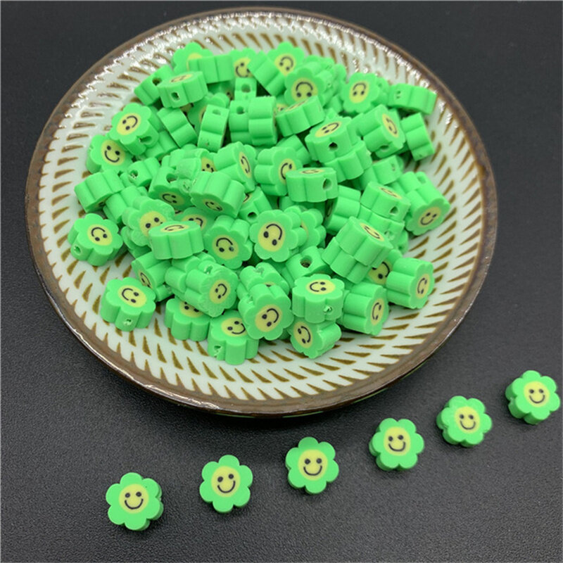 50pcs/lot 10mm Color Clay Spacer Beads Sunflower Shape Smile Face Polymer Clay Beads For Jewelry Making DIY Handmade Accessories