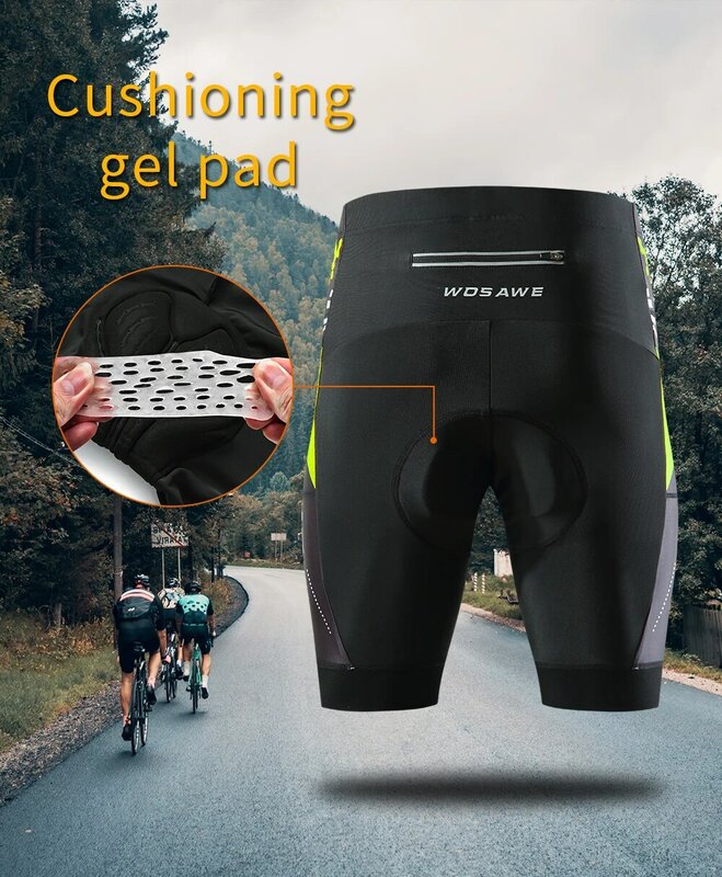 WOSAWE MTB Cycling Shorts with gel padded Men Anti-Sweat Racing Bicycle Bike Cycling Shorts bretele short ciclismo masculino