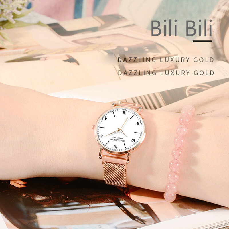 Relojes creativos con imán de cielo estrellado reloj luminoso árabe para mujer reloj de pulsera Milanese Loop impermeable de oro rosa