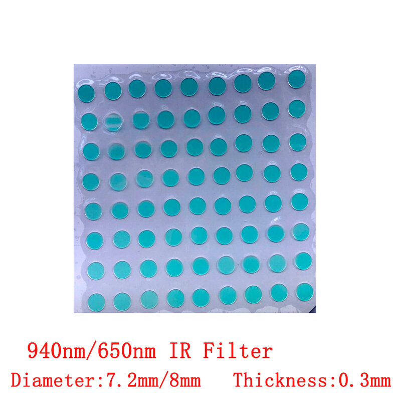PU`Aimetis 940nm 650nm IR-Cut Filter Lens Optical Blocking Round Diameter 7.2mm/8mm Thickness 0.3mm