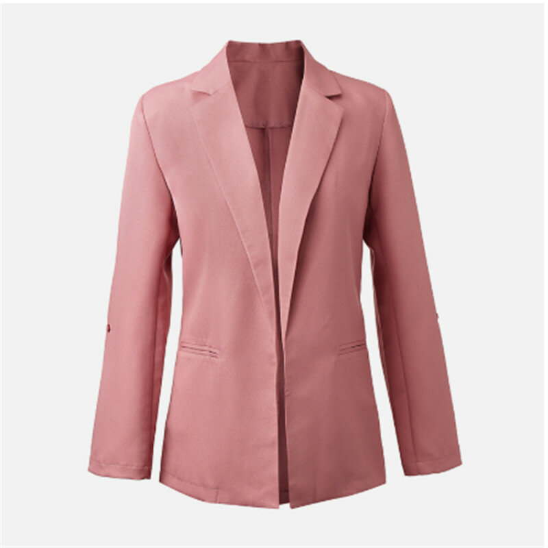 2019 женские однобортные длинные блейзеры офисный женский маленький костюм куртка для отдыха розовый серый черный блейзер Свободное пальто ...