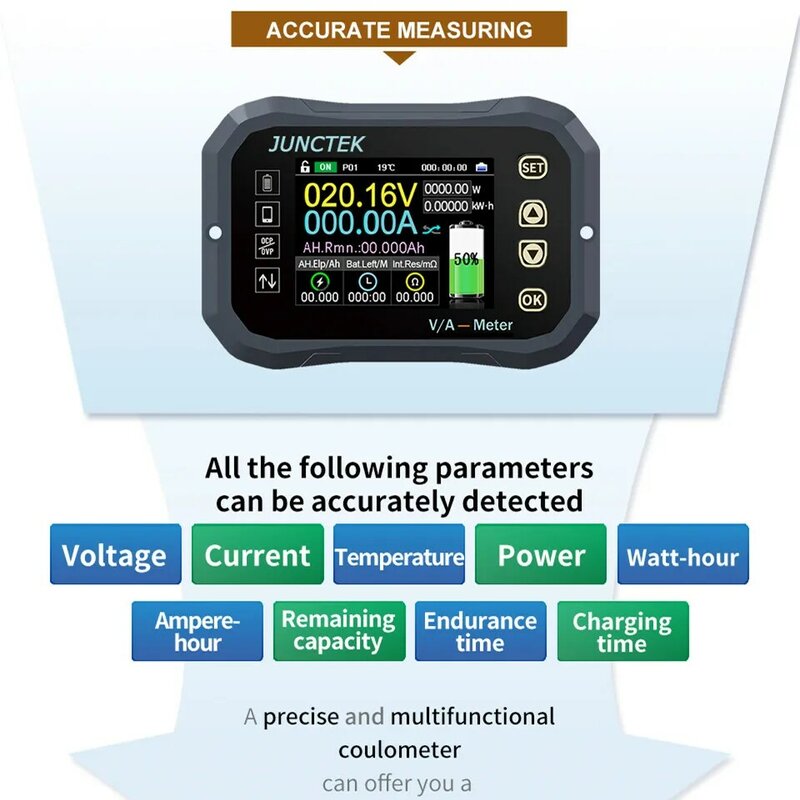 Bluetooth, indicador de capacidade, medidor Coulomb, indicador de capacidade, tensão, corrente, VA, KG140F, DC 0-120V, 100A, 400A