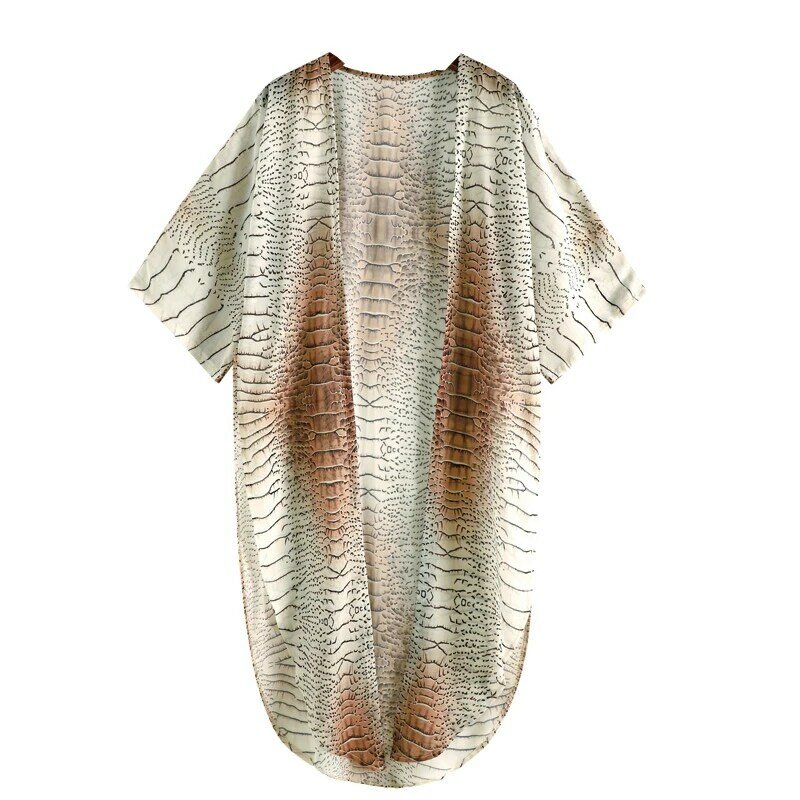 Cárdigan largo de gasa con nudo frontal abierto para mujer, Kimono largo transparente con estampado a rayas para verano, 2021