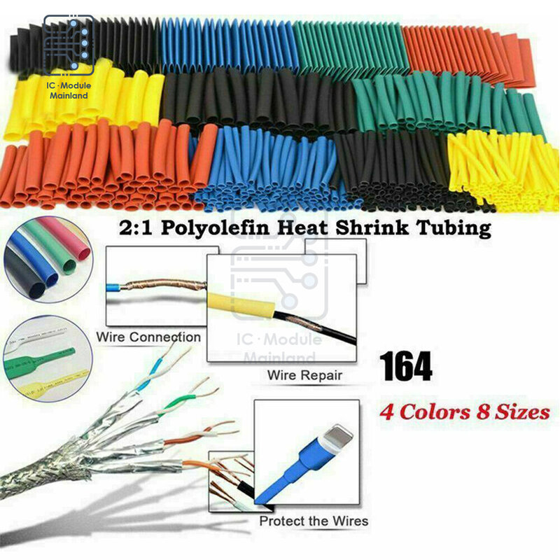 Kit de tubos termorretráctiles de aislamiento de poliolefina, surtido de encogimiento de Cable, 8 tamaños, 2:1, 164 Uds., 328 Uds.